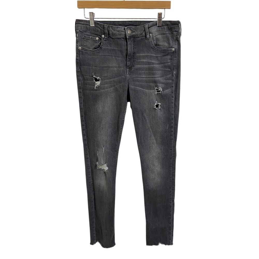 H&M &Denim Skinny Ankle Distressed Charcoal Gray Wash High Rise Jeans Size 32
